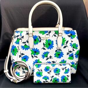 Kate Spade Kristi Park Posies Printed Satchel and Bifold Slim Wallet Bundle NWT